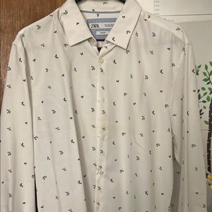 Zara Men's White Shirt with Black Pattern